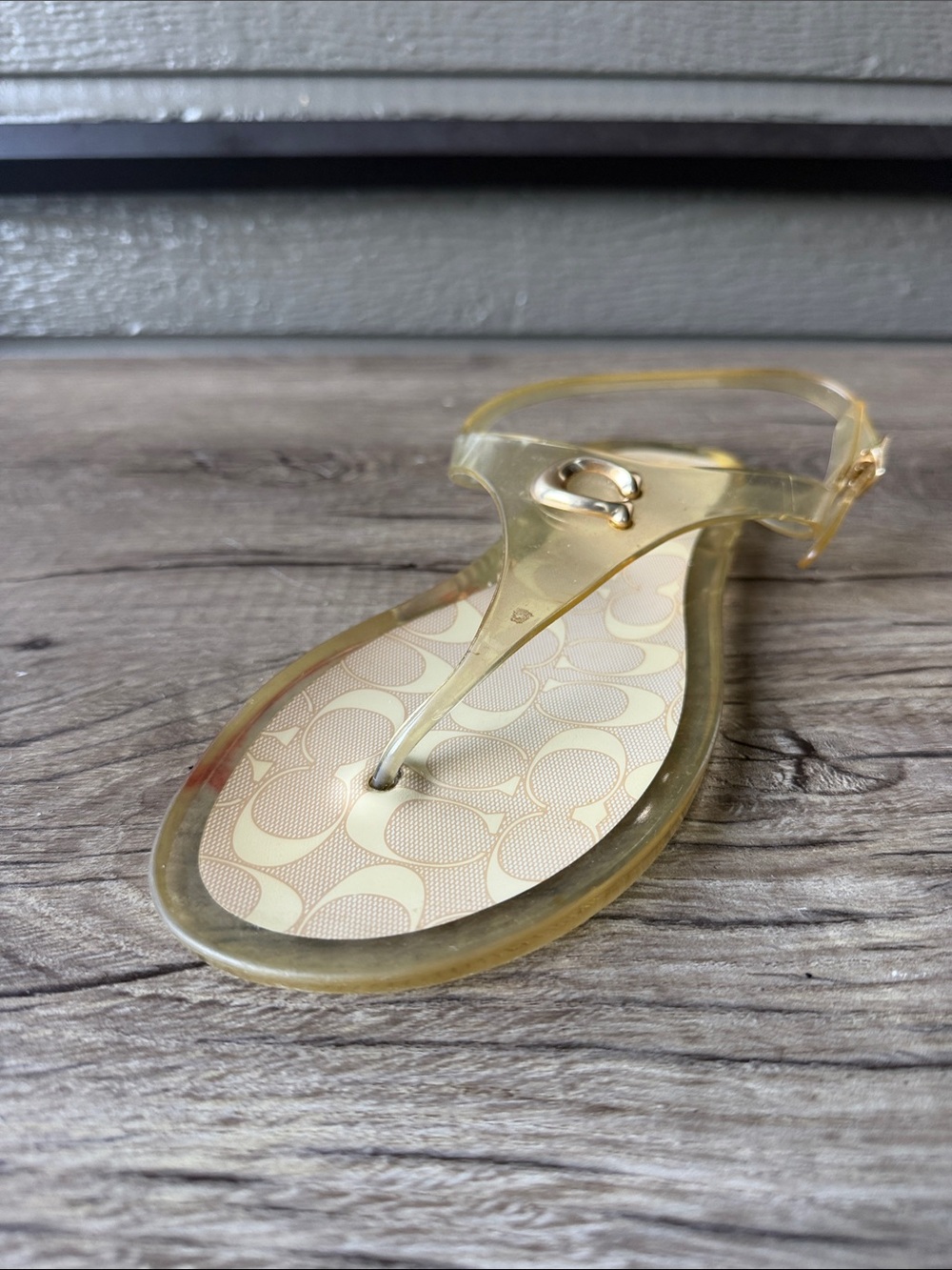 Coach Women's Transparent Pale Gold Jelly Thong Sandal size 10
